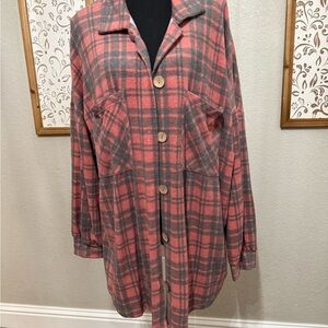 Honeyme Red and Gray Plaid Button Down Shirt